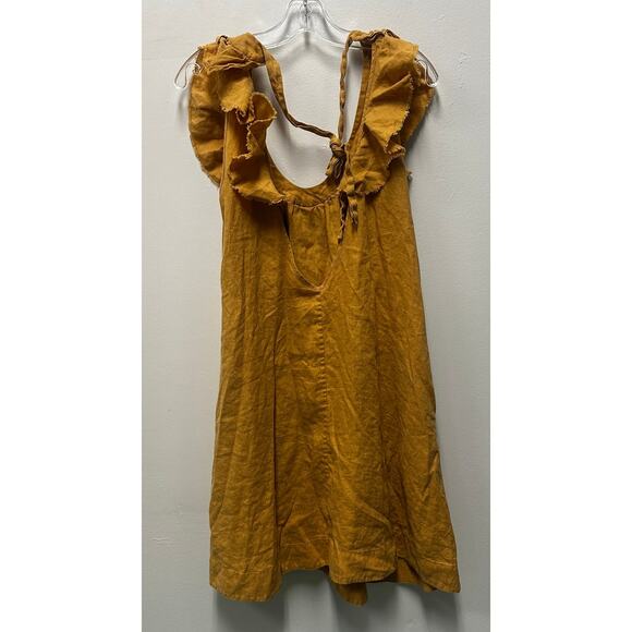Three Graces Dress Womens Small Linen Midi Dress Oversized Ruffle Milkmaid - Picture 5 of 14